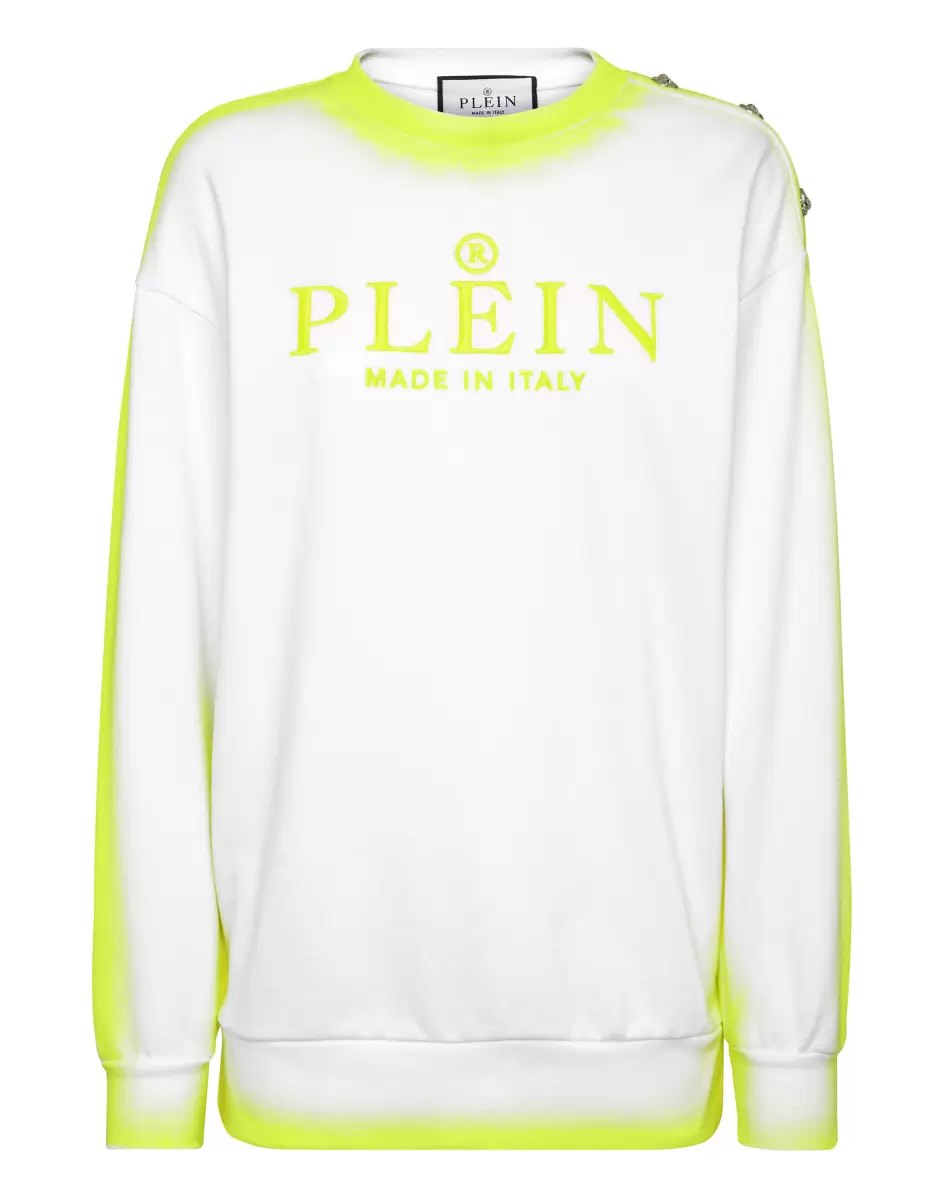 White Philipp Plein Produktzertifizierung Damen T-Shirts & Poloshirts Sweatshirt Round Neck Fluo