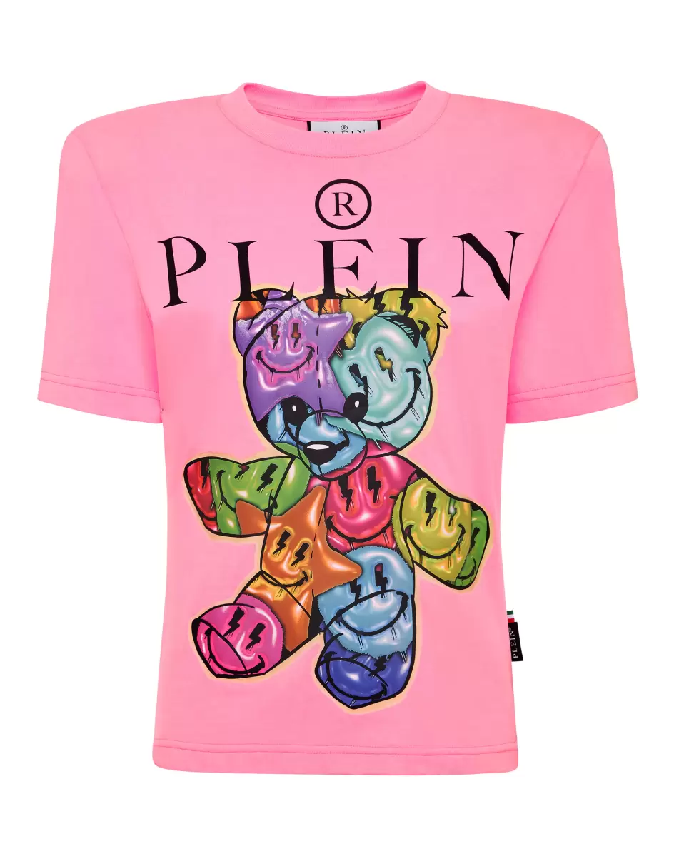 T-Shirts & Poloshirts Padded Shoulder T-Shirt Sexy Pure Smile Fucsia Fluo Produktqualitätssicherung Damen Philipp Plein
