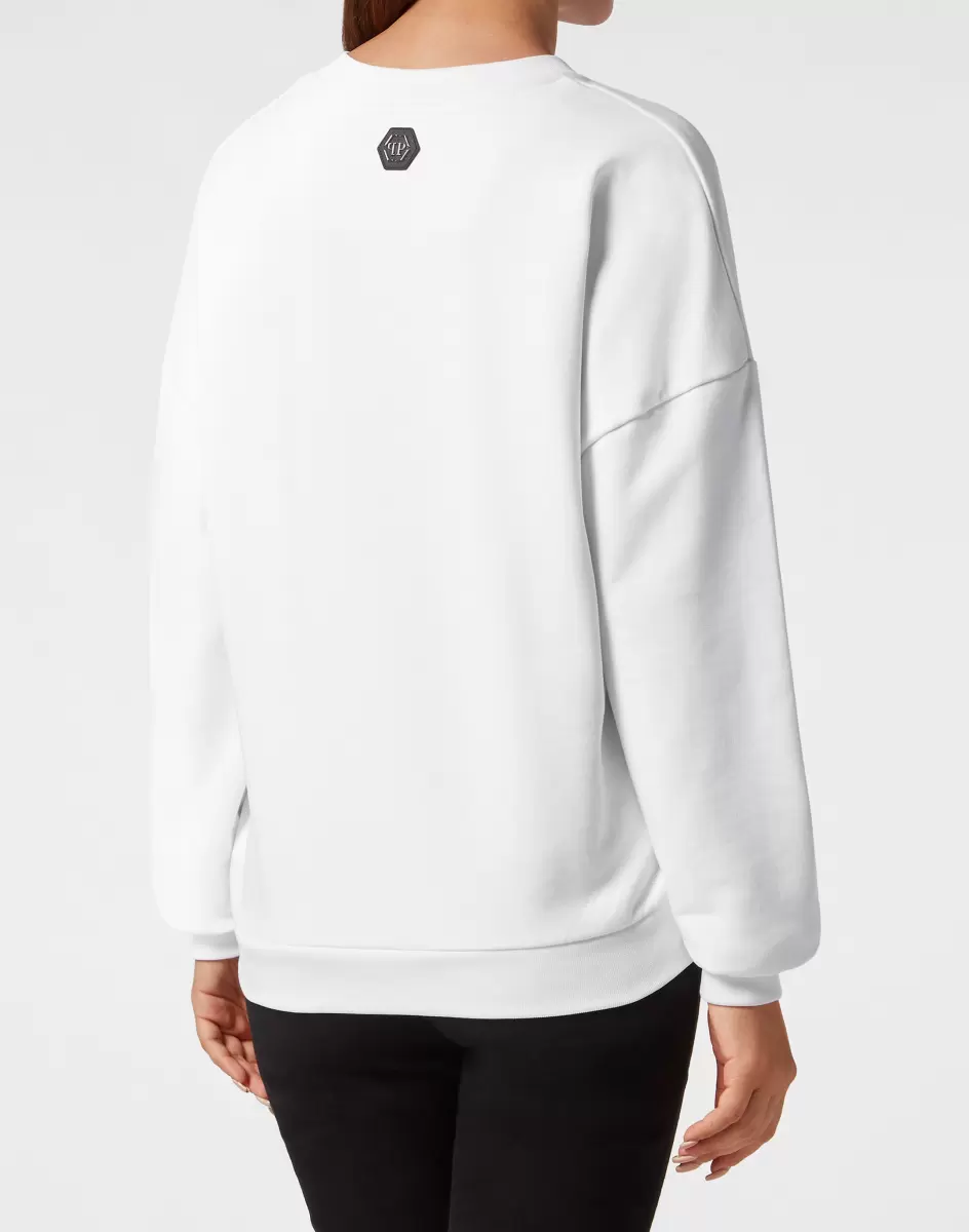 Günstig White Damen Oversized Sweatshirt Smile Philipp Plein T-Shirts & Poloshirts - 2
