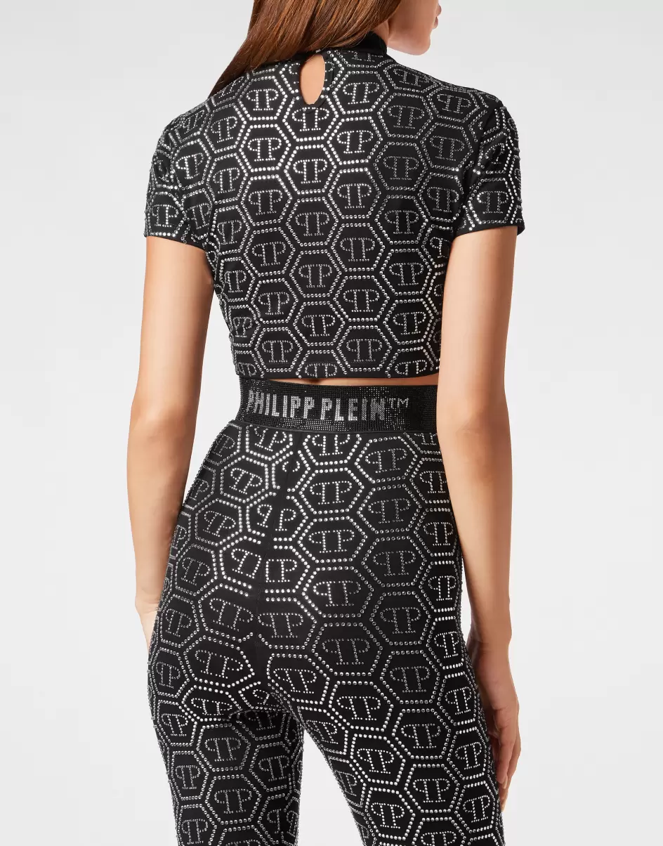 Philipp Plein T-Shirts & Poloshirts Black Neues Produkt Cropped T-Shirt Monogram Strass Damen - 2