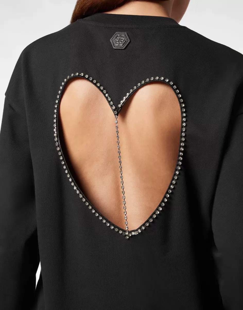 Damen Padded Shoulder Sweatshirt Roundneck Heart Black Rabattgutschein T-Shirts & Poloshirts Philipp Plein - 4