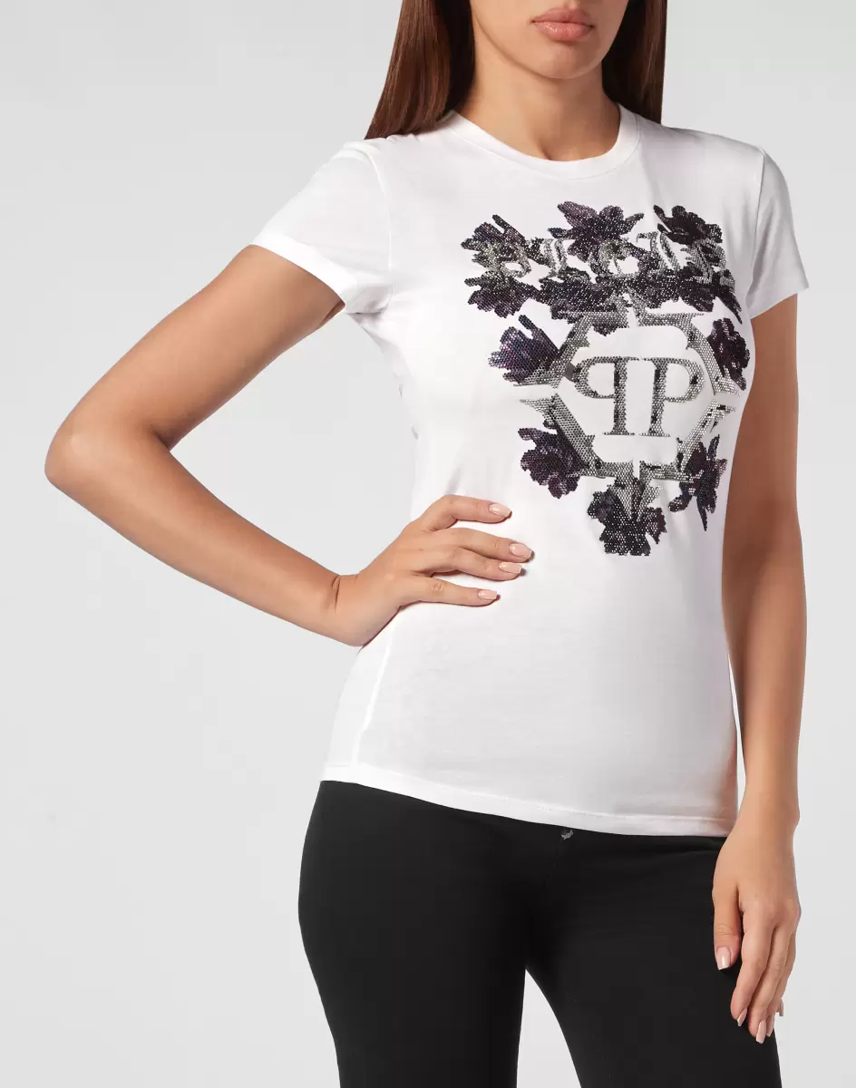 T-Shirt Round Neck Sexy Pure Fit Flowers Werbestrategie T-Shirts & Poloshirts Philipp Plein White Damen - 1