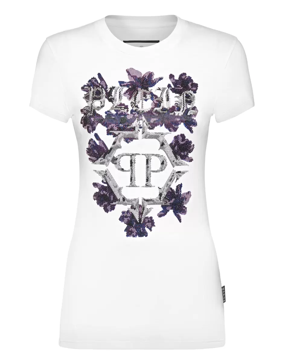 T-Shirt Round Neck Sexy Pure Fit Flowers Werbestrategie T-Shirts & Poloshirts Philipp Plein White Damen