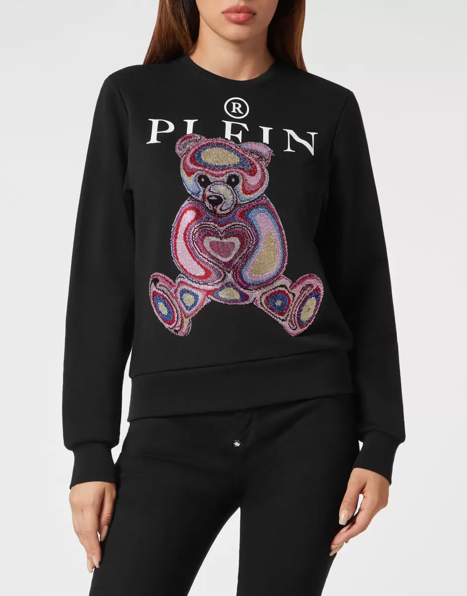 Philipp Plein Sweatshirt Ls With Crystals Teddy Bear Black+Fuchsia Damen Komfort T-Shirts & Poloshirts - 1