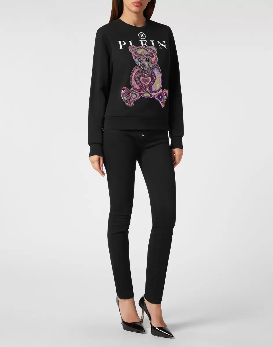 Philipp Plein Sweatshirt Ls With Crystals Teddy Bear Black+Fuchsia Damen Komfort T-Shirts & Poloshirts - 3