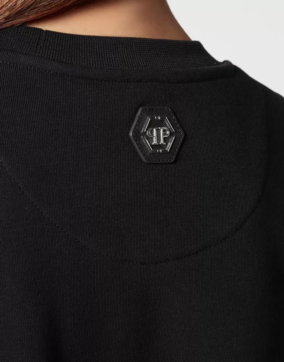 Philipp Plein Sweatshirt Ls With Crystals Teddy Bear Black+Fuchsia Damen Komfort T-Shirts & Poloshirts - 4