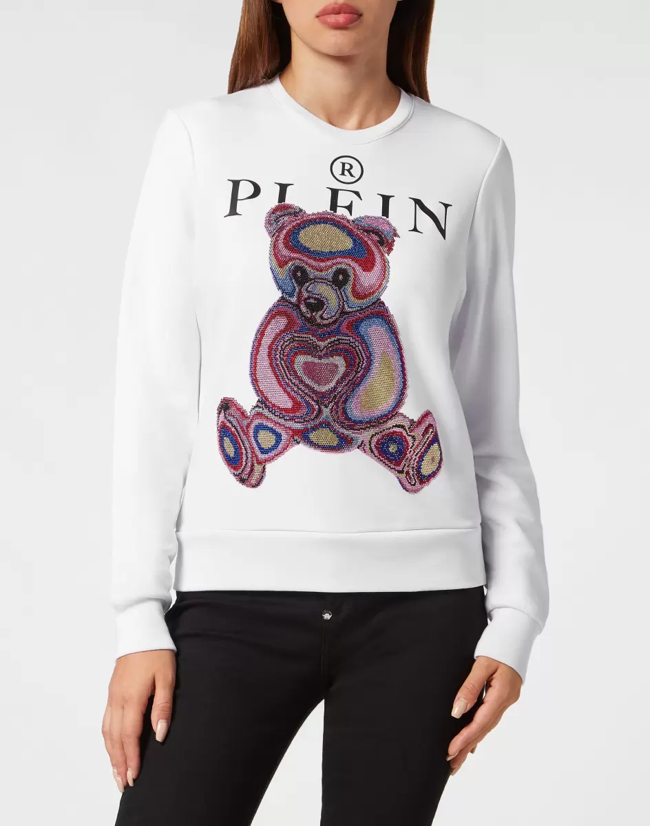 White Damen Philipp Plein Preis-Leistungs-Verhältnis Sweatshirt Ls With Crystals Teddy Bear T-Shirts & Poloshirts - 1