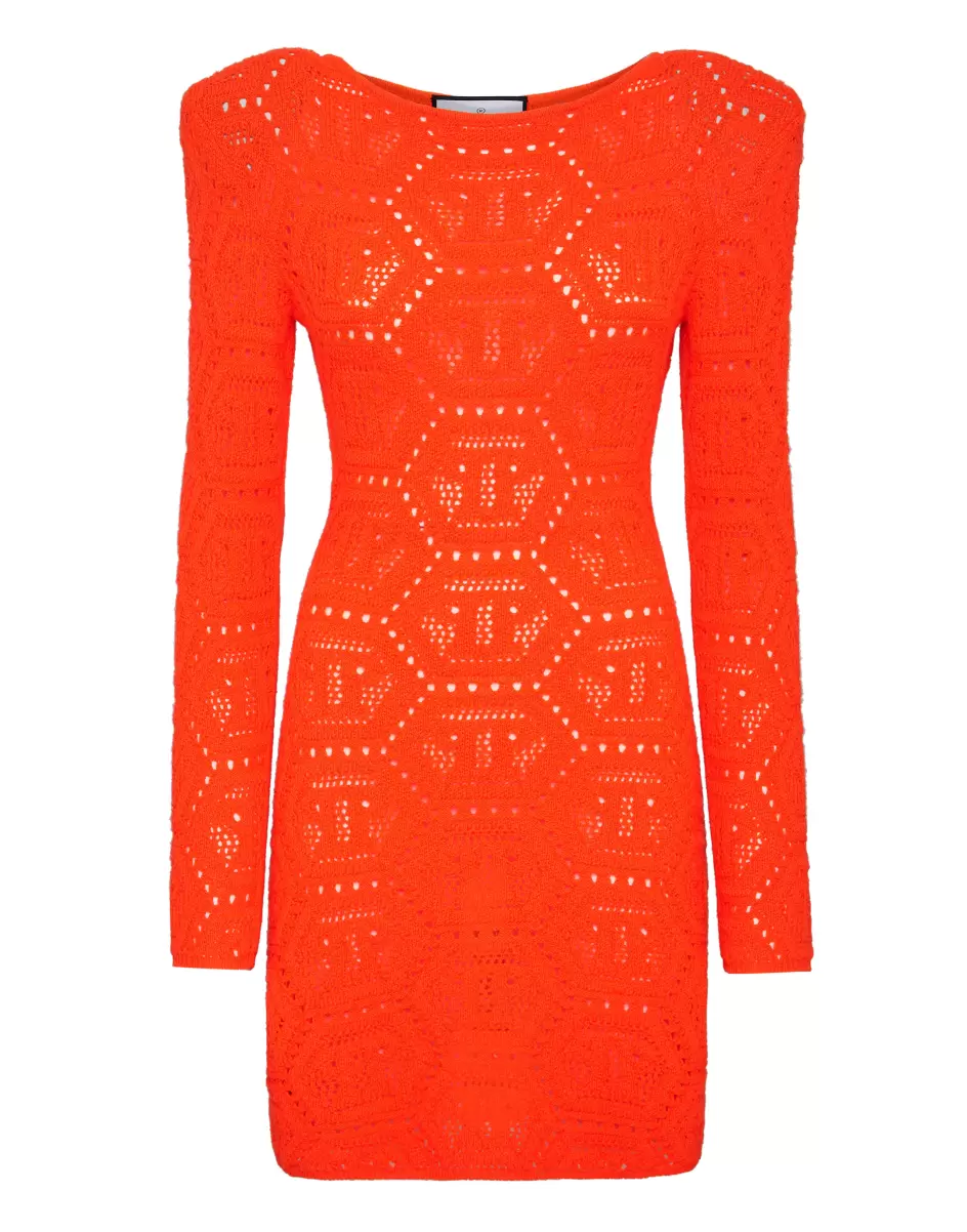 Strickwaren Damen Philipp Plein Fluo Knit Mini Dress Monogram Standard Orange Fluo