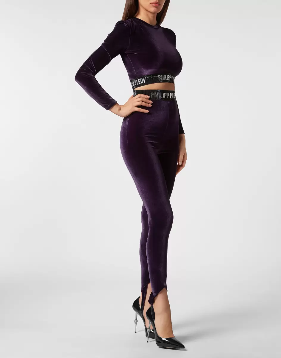 Purple Damen Long-Sleeve Padded Shoulder Cropped Top Crystal Philipp Plein Oberteile Technologie - 3