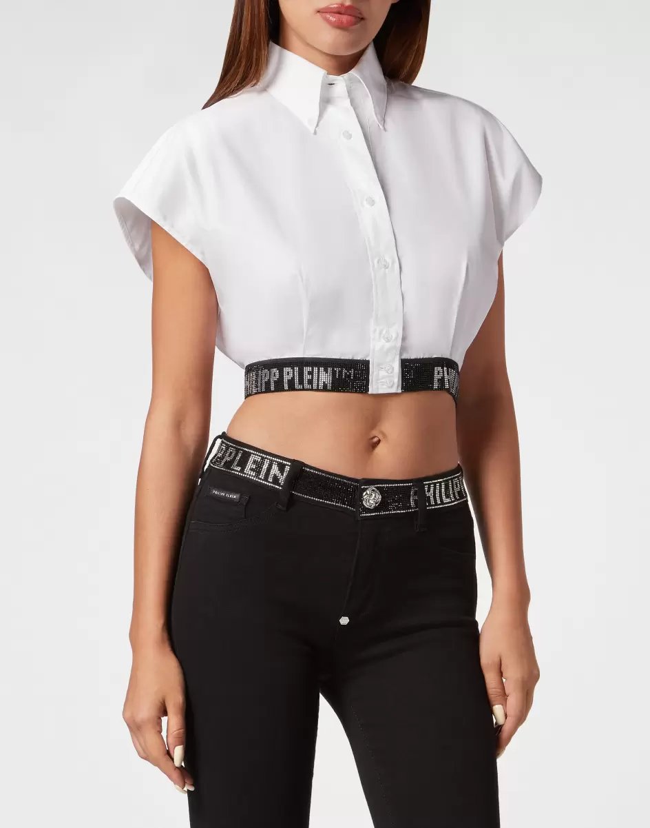Damen White Philipp Plein Popeline Cropped Shirt Oberteile Zuverlässigkeit - 1