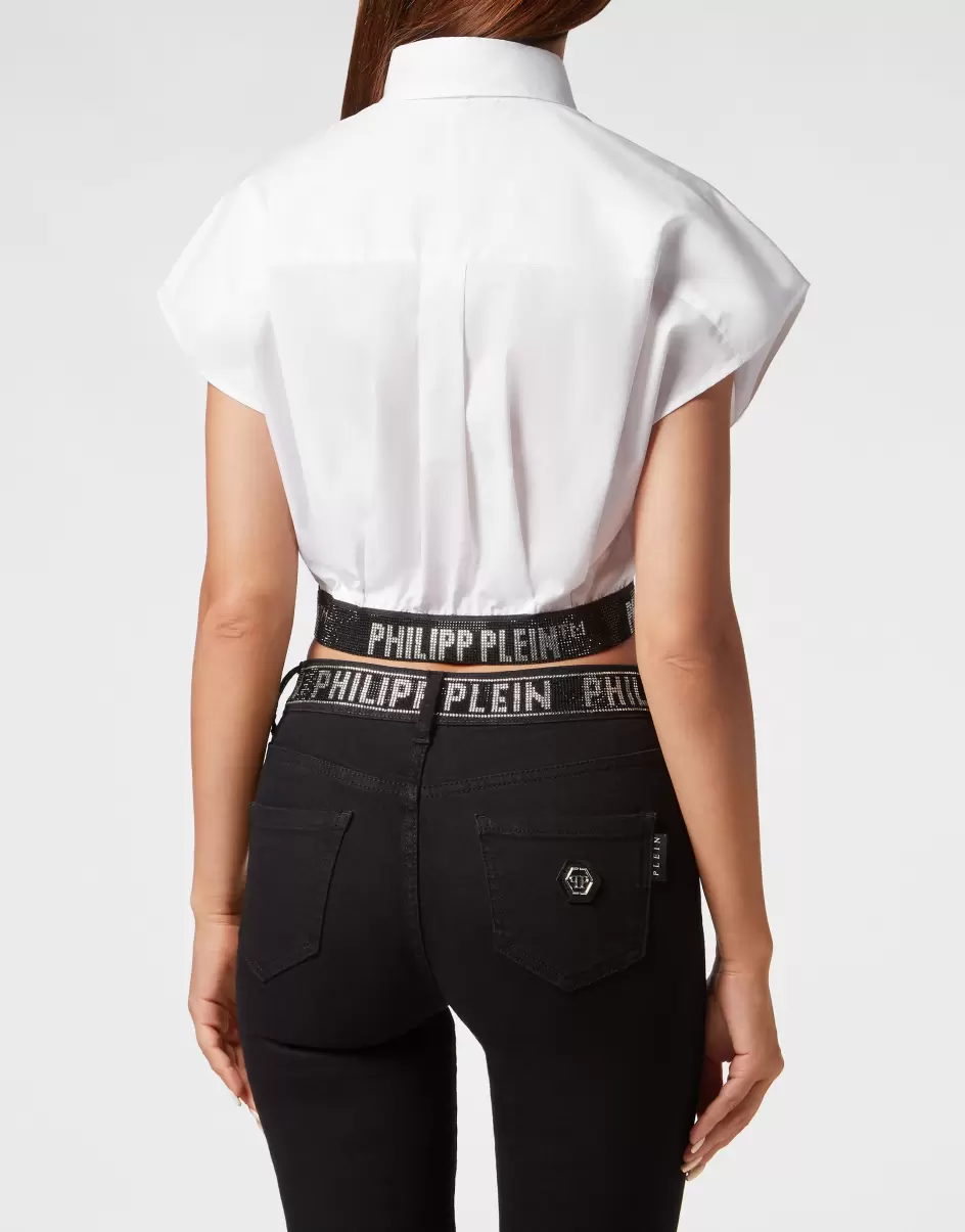 Damen White Philipp Plein Popeline Cropped Shirt Oberteile Zuverlässigkeit - 2