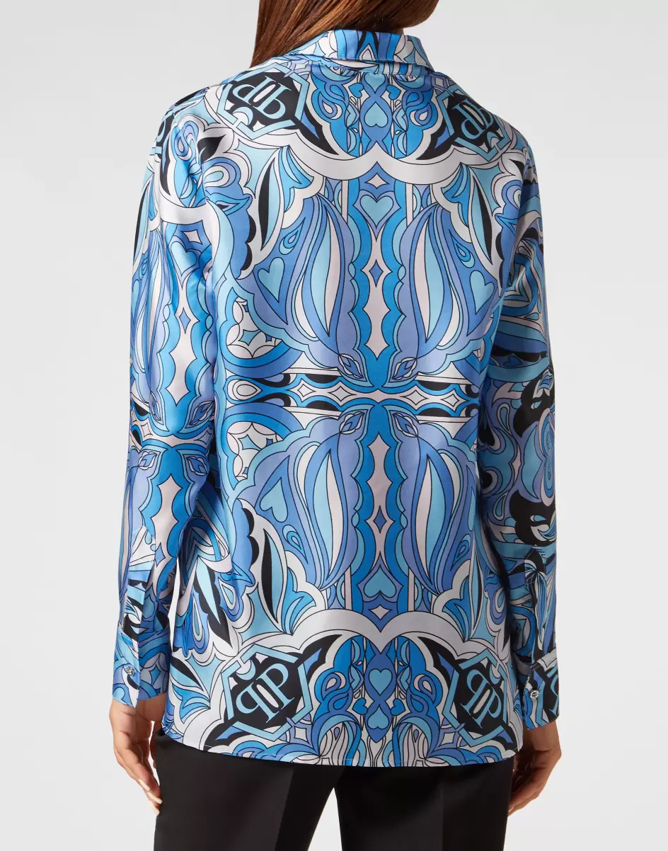 2024 Regular Silk Shirt Oberteile Damen Light Blue Philipp Plein - 2