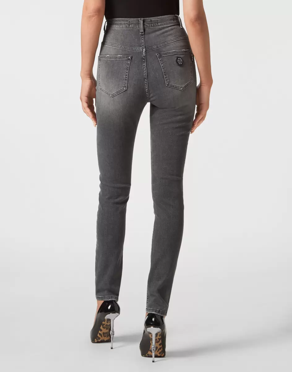 Denim Online-Shop Damen Philipp Plein Denim Trousers Super High Waist Jegging Grey Stone - 2