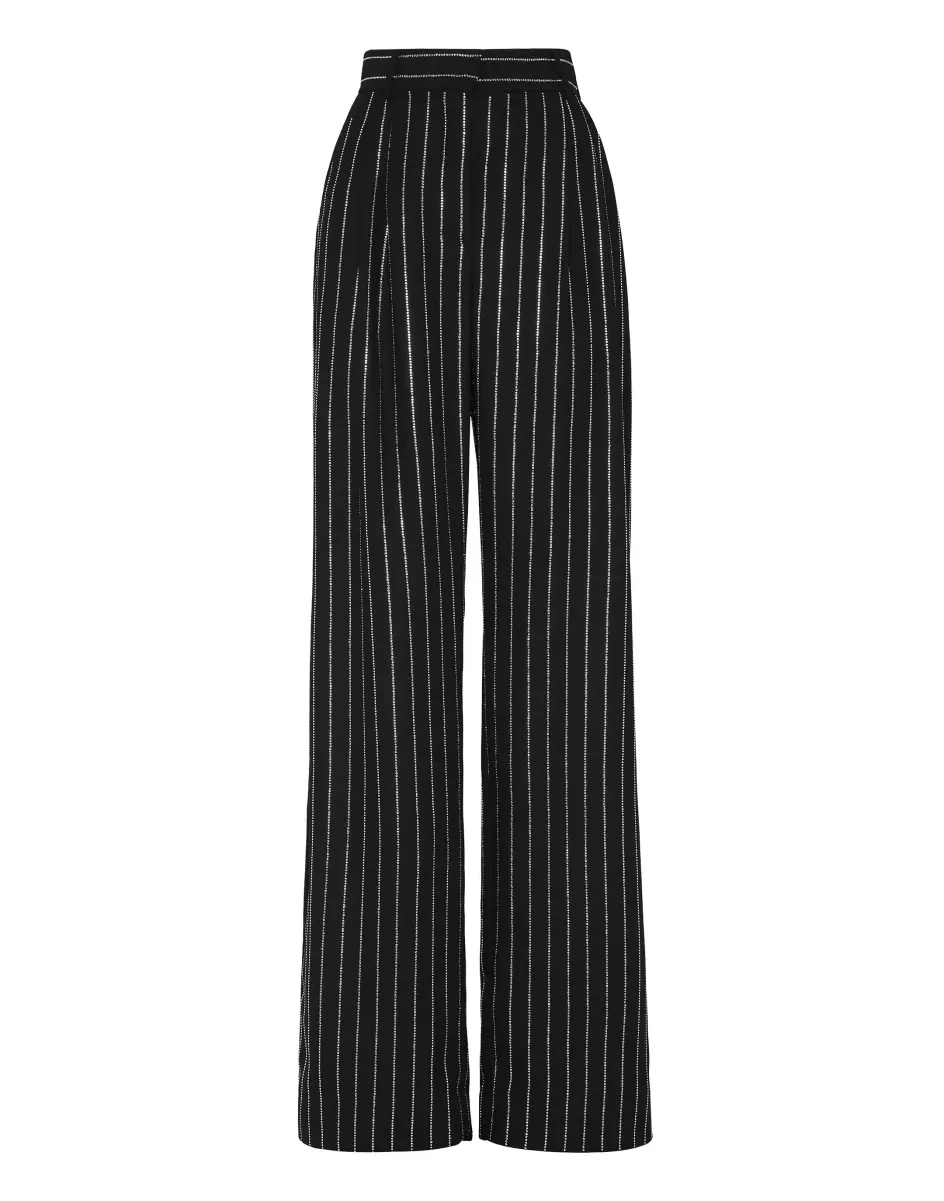 Damen Philipp Plein Hosen & Shorts Cady Trousers Man Fit Crystal Pinstripe Umweltfreundlich Black