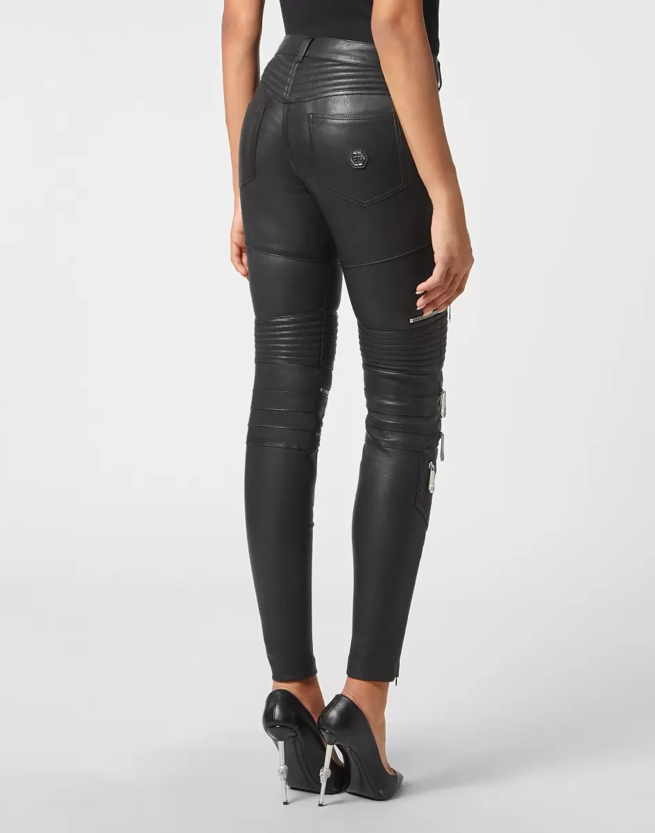 Damen Philipp Plein Speichern Leather Trousers Long Hosen & Shorts Black - 2