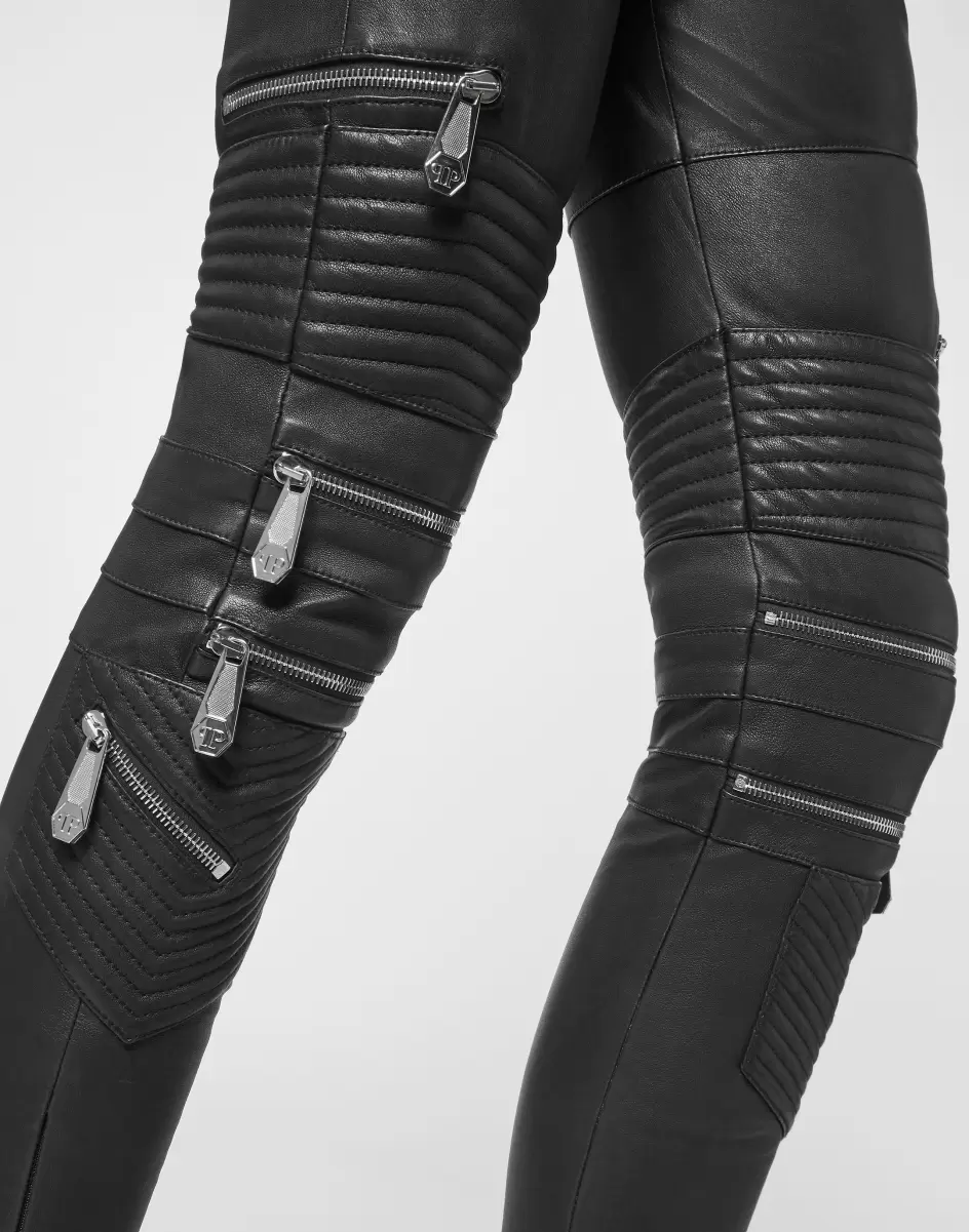 Damen Philipp Plein Speichern Leather Trousers Long Hosen & Shorts Black - 4