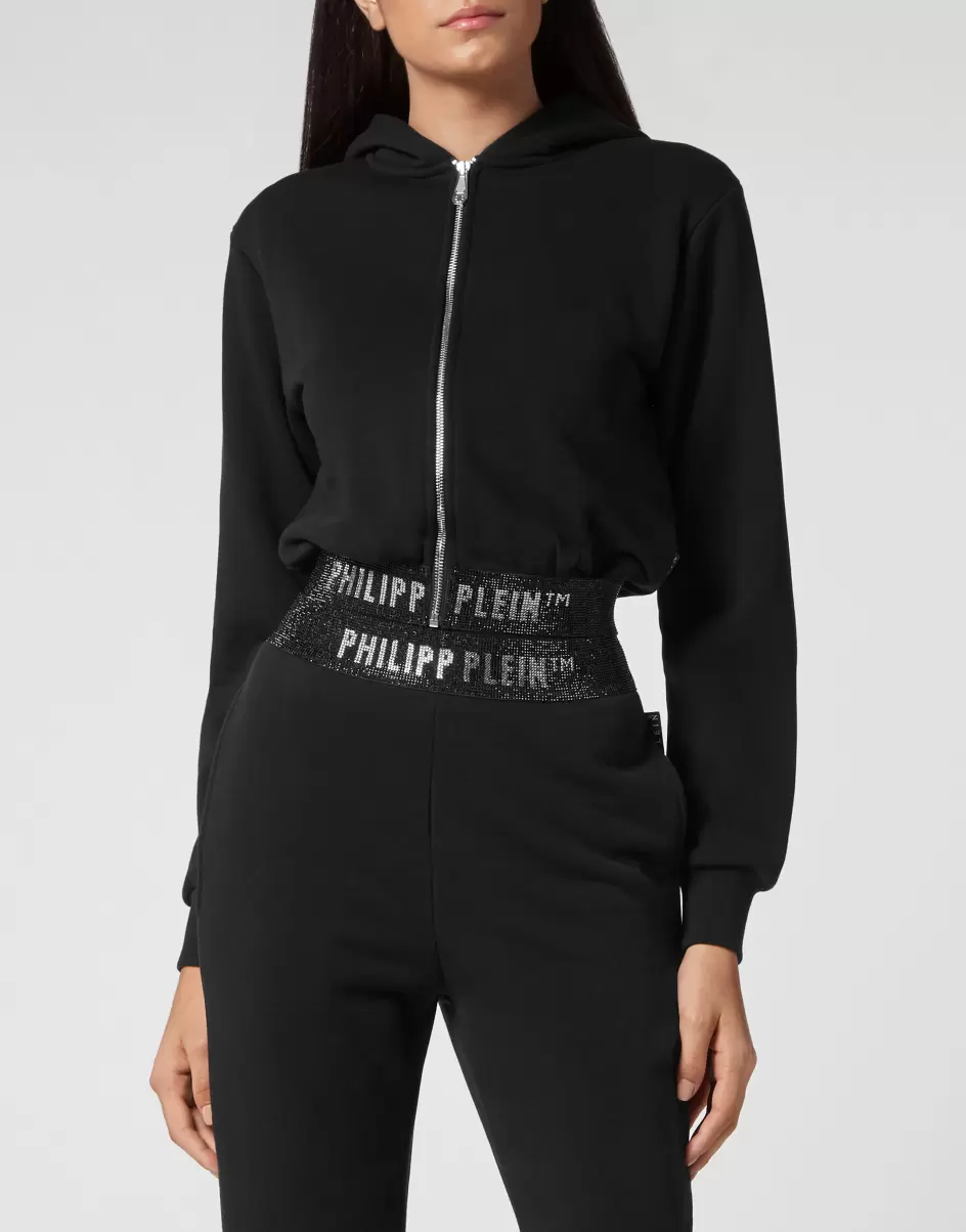 Activewear Damen Philipp Plein Black Online-Shop Cropped Hoodie Sweatjacket Stones - 1