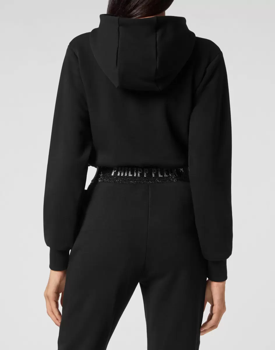Activewear Damen Philipp Plein Black Online-Shop Cropped Hoodie Sweatjacket Stones - 2
