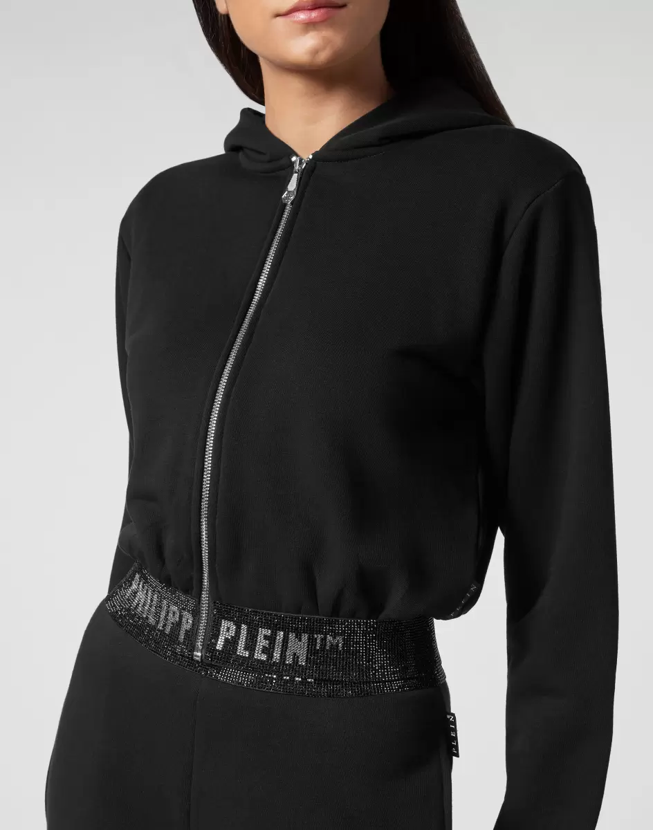 Activewear Damen Philipp Plein Black Online-Shop Cropped Hoodie Sweatjacket Stones - 4