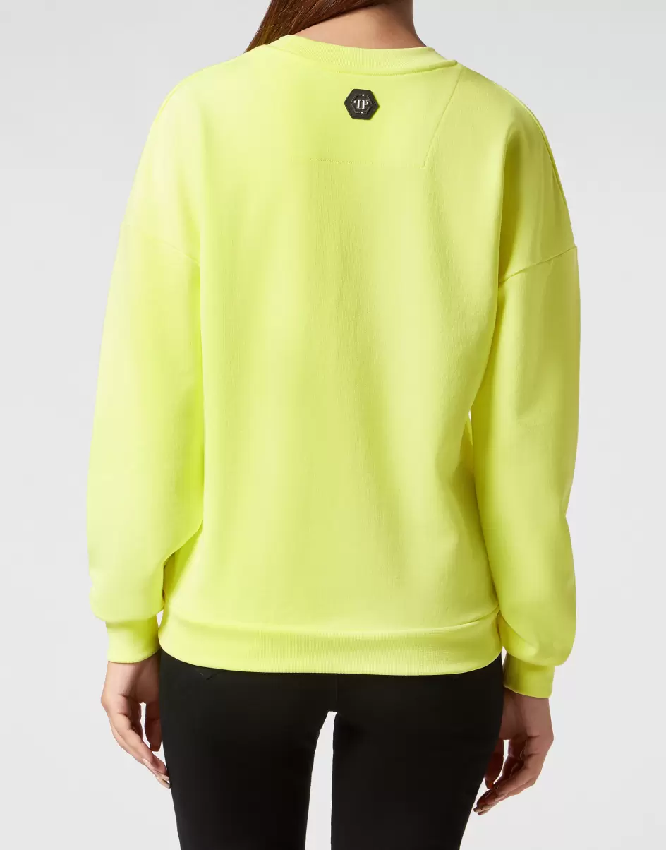 Yellow Fluo 2024 Oversized Sweatshirt Smile Philipp Plein Activewear Damen - 2