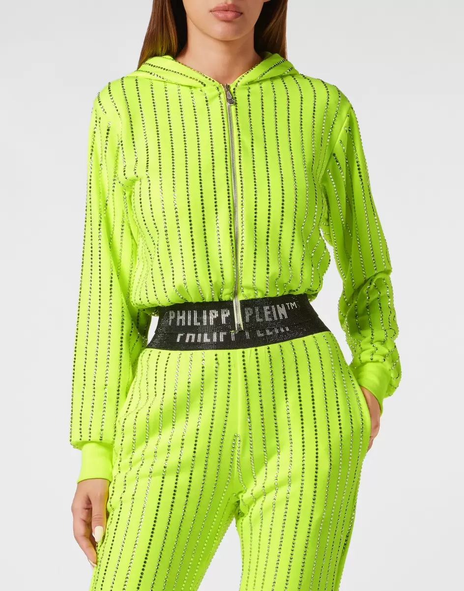 Kaufen Philipp Plein Cropped Hoody Sweatjacket With Crystals Crystal Pinstripe Activewear Yellow Fluo Damen - 1