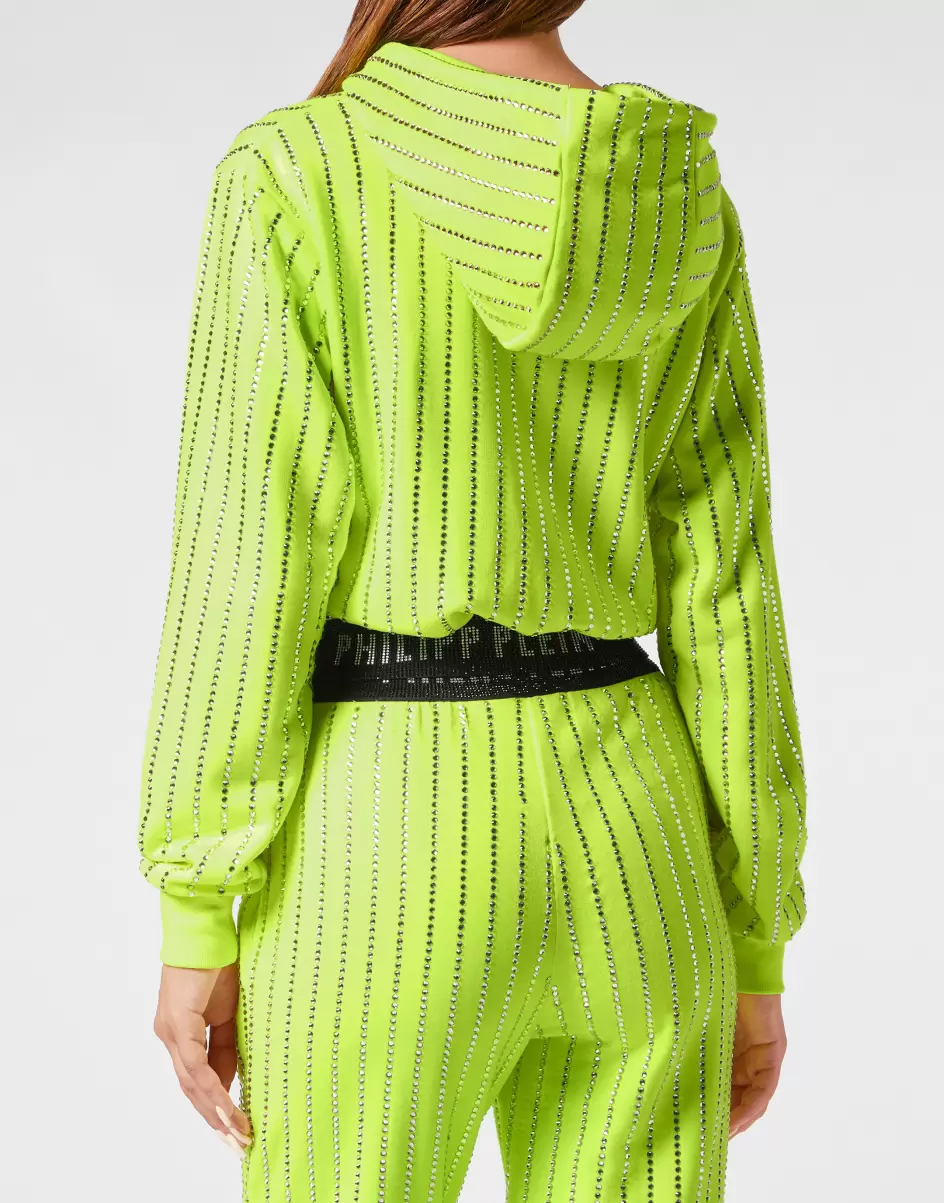 Kaufen Philipp Plein Cropped Hoody Sweatjacket With Crystals Crystal Pinstripe Activewear Yellow Fluo Damen - 2