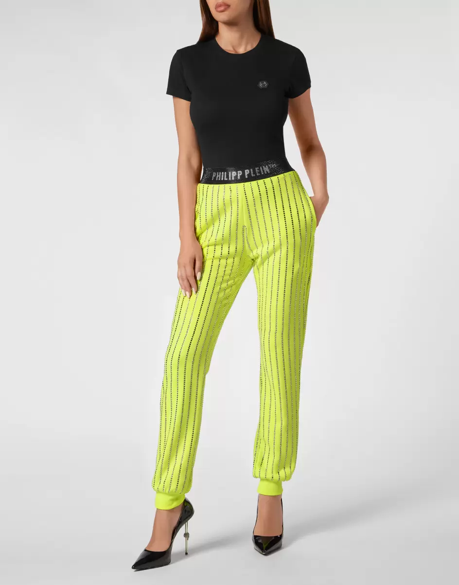 Jogging Trousers Crystal Pinstripe Philipp Plein Damen Activewear Markt Yellow Fluo - 3