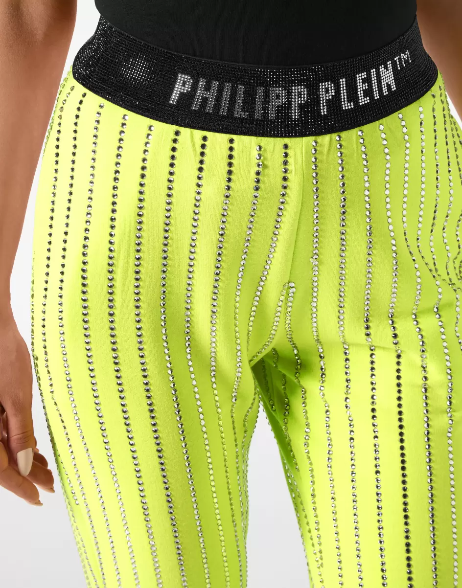 Jogging Trousers Crystal Pinstripe Philipp Plein Damen Activewear Markt Yellow Fluo - 4