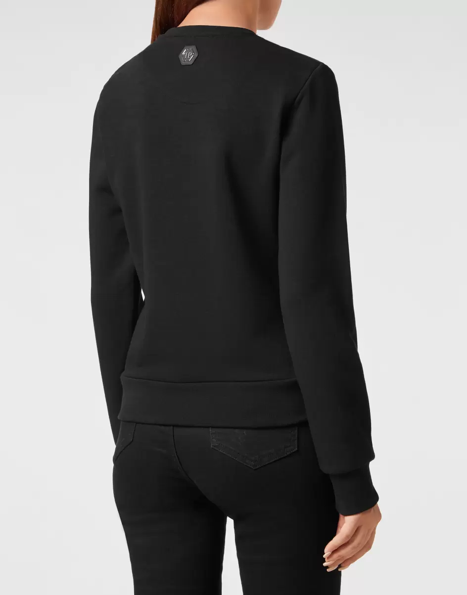 Black+Fuchsia Sweatshirt Ls With Crystals Teddy Bear Mode Philipp Plein Activewear Damen - 2