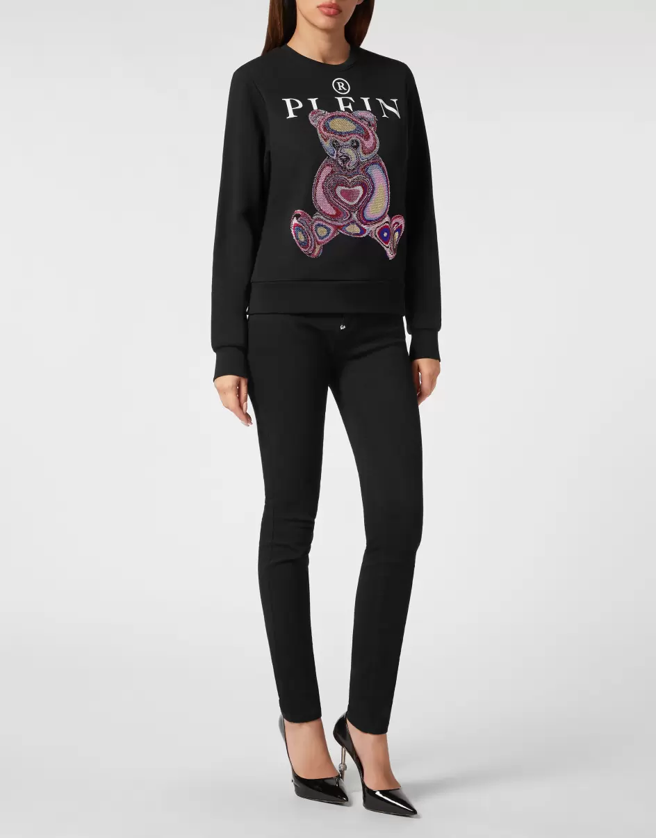 Black+Fuchsia Sweatshirt Ls With Crystals Teddy Bear Mode Philipp Plein Activewear Damen - 3