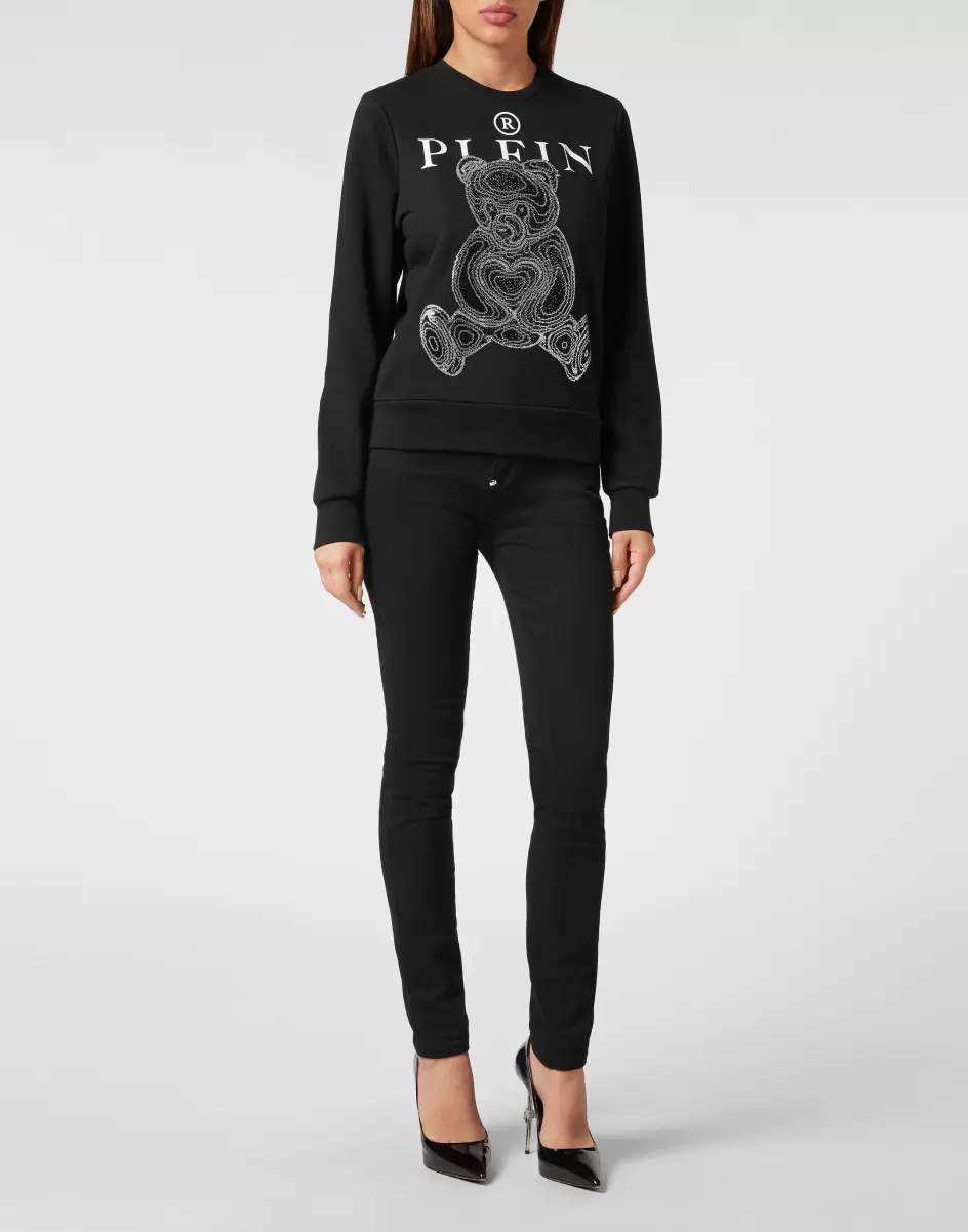 Activewear Sweatshirt Ls With Crystals Teddy Bear Black / White Werbung Philipp Plein Damen - 3