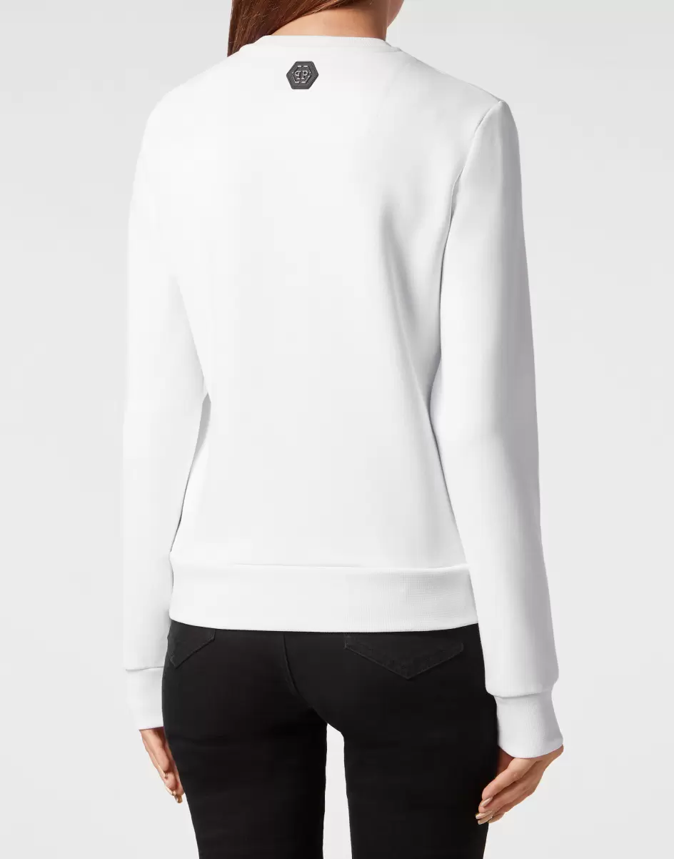 White Damen Activewear Günstig Philipp Plein Sweatshirt Ls With Crystals Teddy Bear - 2