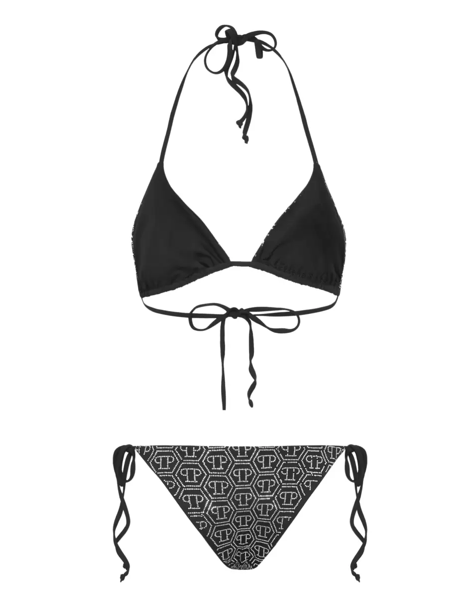 Billig Bikini Monogram With Crystals Philipp Plein Black Badebekleidung Damen - 1