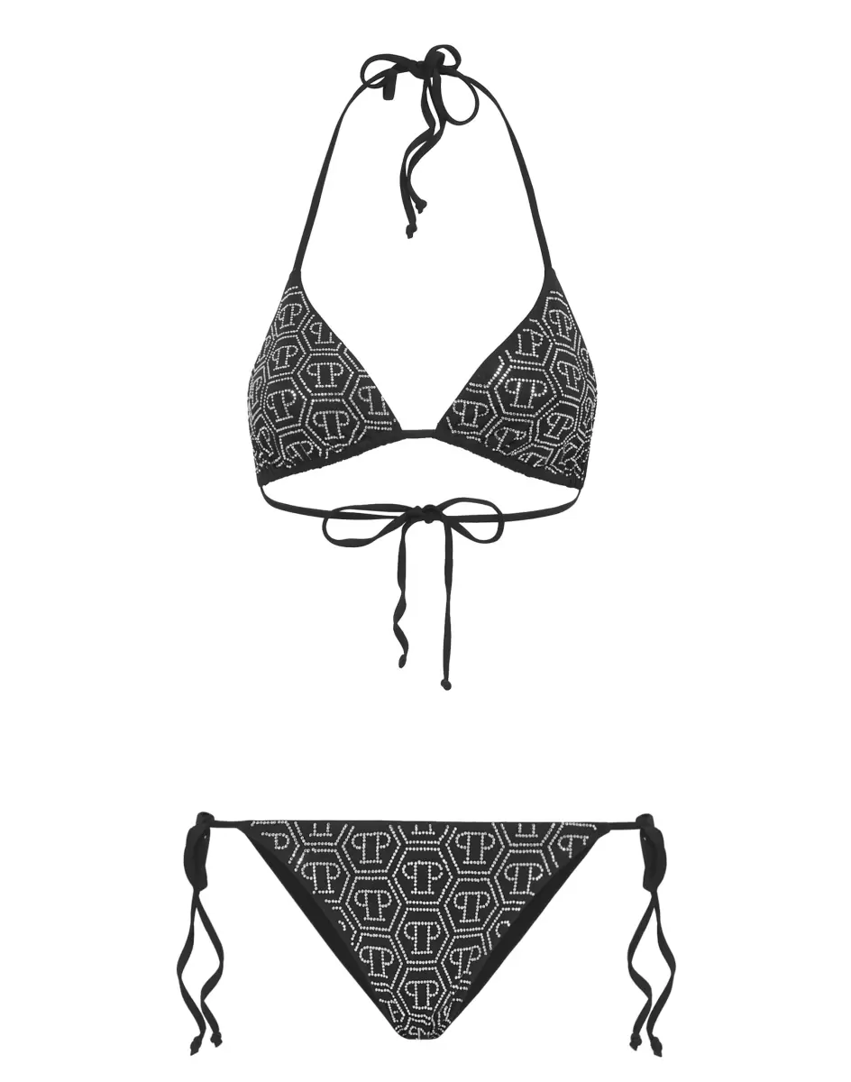Billig Bikini Monogram With Crystals Philipp Plein Black Badebekleidung Damen