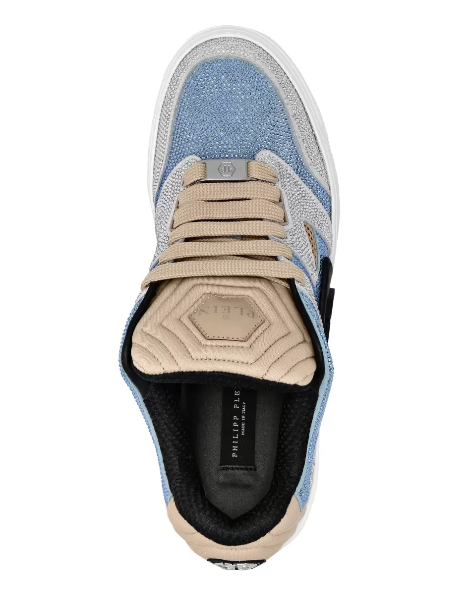 Beige / Light Blue Philipp Plein Damen Sneakers Mix Leather Lo-Top Sneakers Strass Kauf - 2