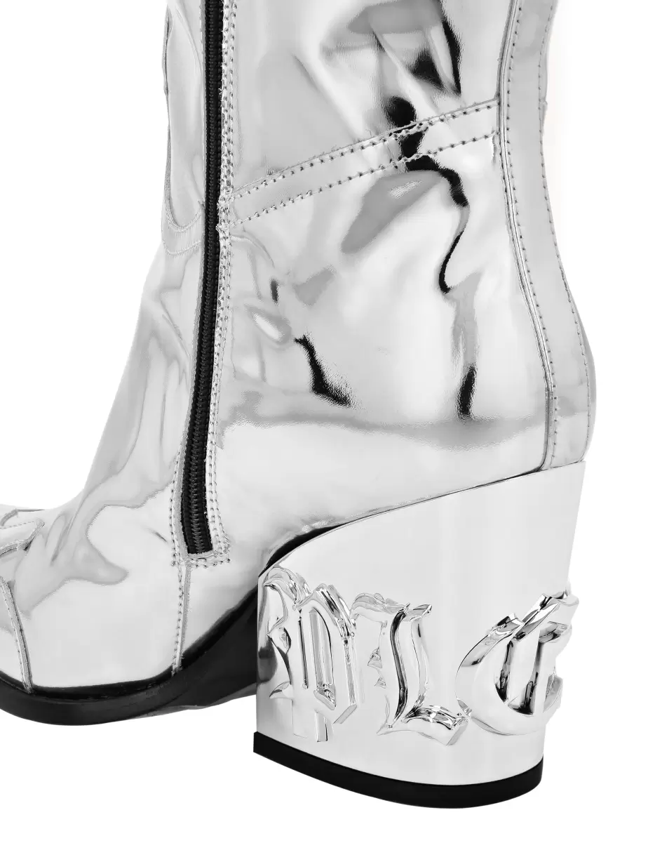 Verpackung Philipp Plein Mirror Leather Boots Low Heels High Gothic Plein Boots & Stiefeletten Silver Damen - 2