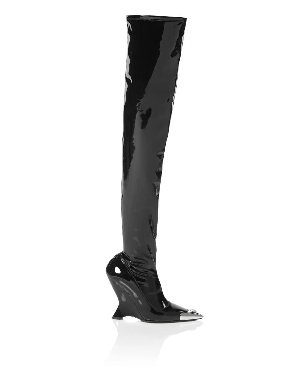 Black Boots & Stiefeletten Latex Boots Low Heels Overknee Philipp Plein Bestellen Damen - 1
