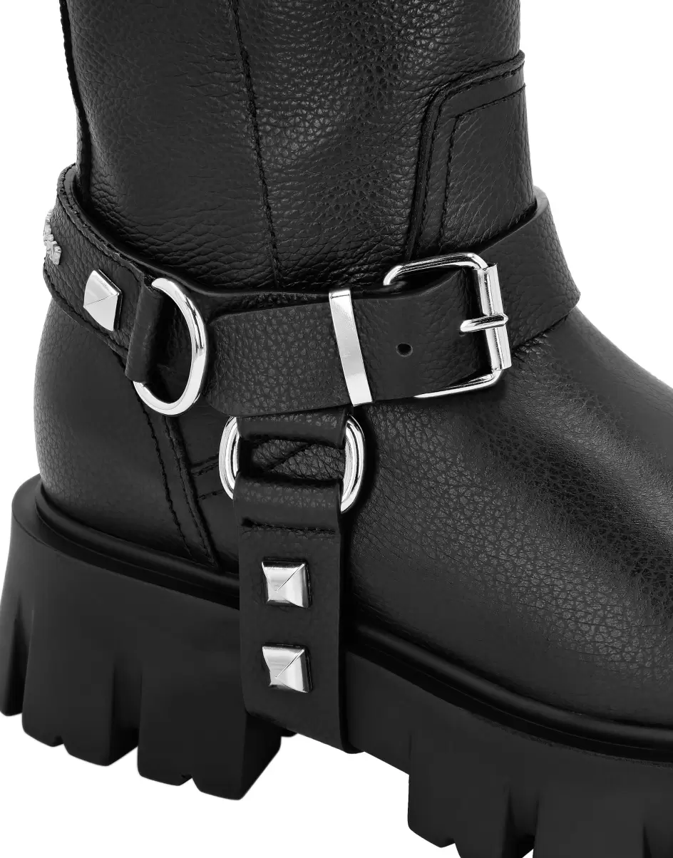 Leather Biker Boots Studs Boots & Stiefeletten Philipp Plein Black Damen Flexibilität - 2