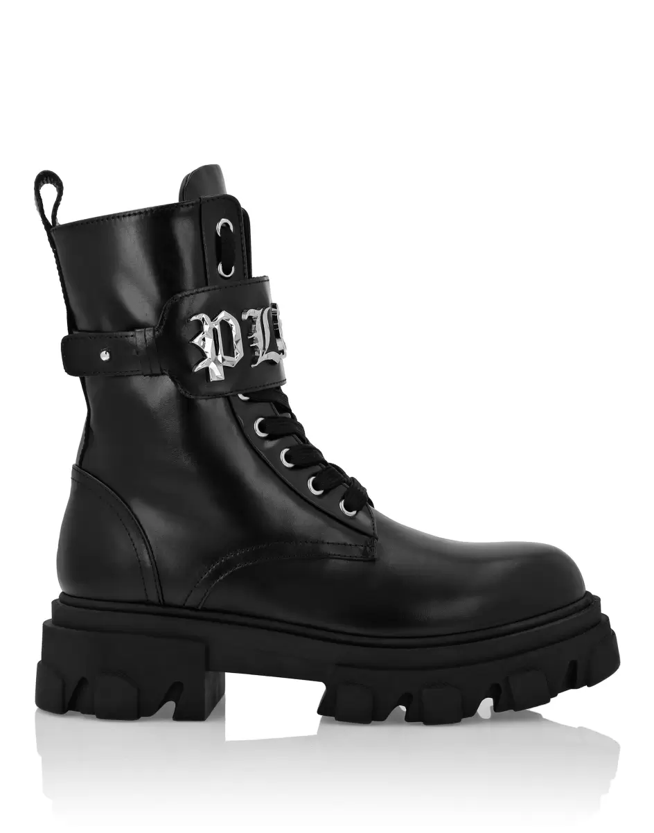 Leather Boots Mid Flat Gothic Plein Rabattkarte Boots & Stiefeletten Damen Philipp Plein Black - 1