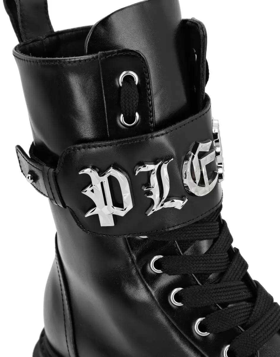 Leather Boots Mid Flat Gothic Plein Rabattkarte Boots & Stiefeletten Damen Philipp Plein Black - 2