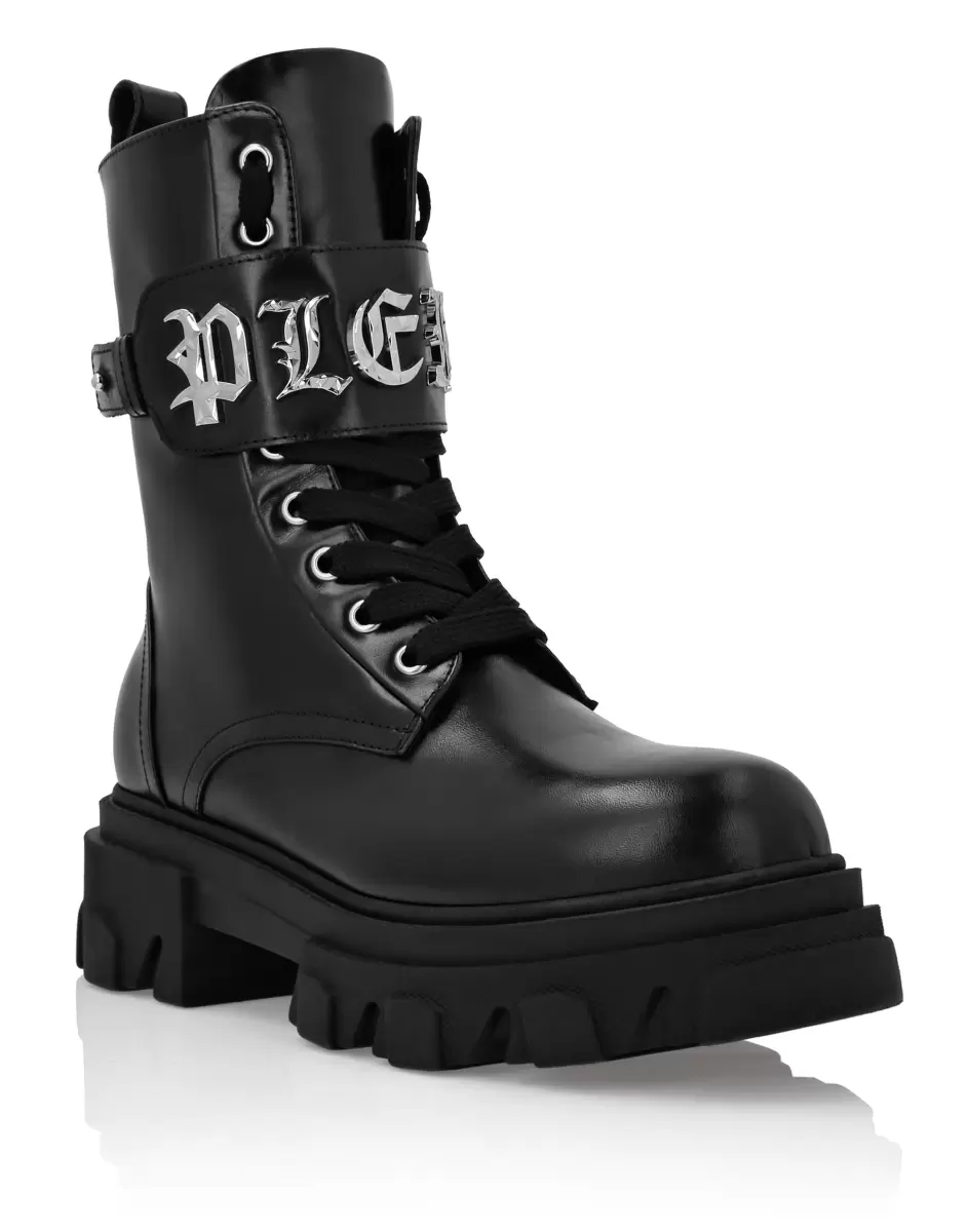 Leather Boots Mid Flat Gothic Plein Rabattkarte Boots & Stiefeletten Damen Philipp Plein Black