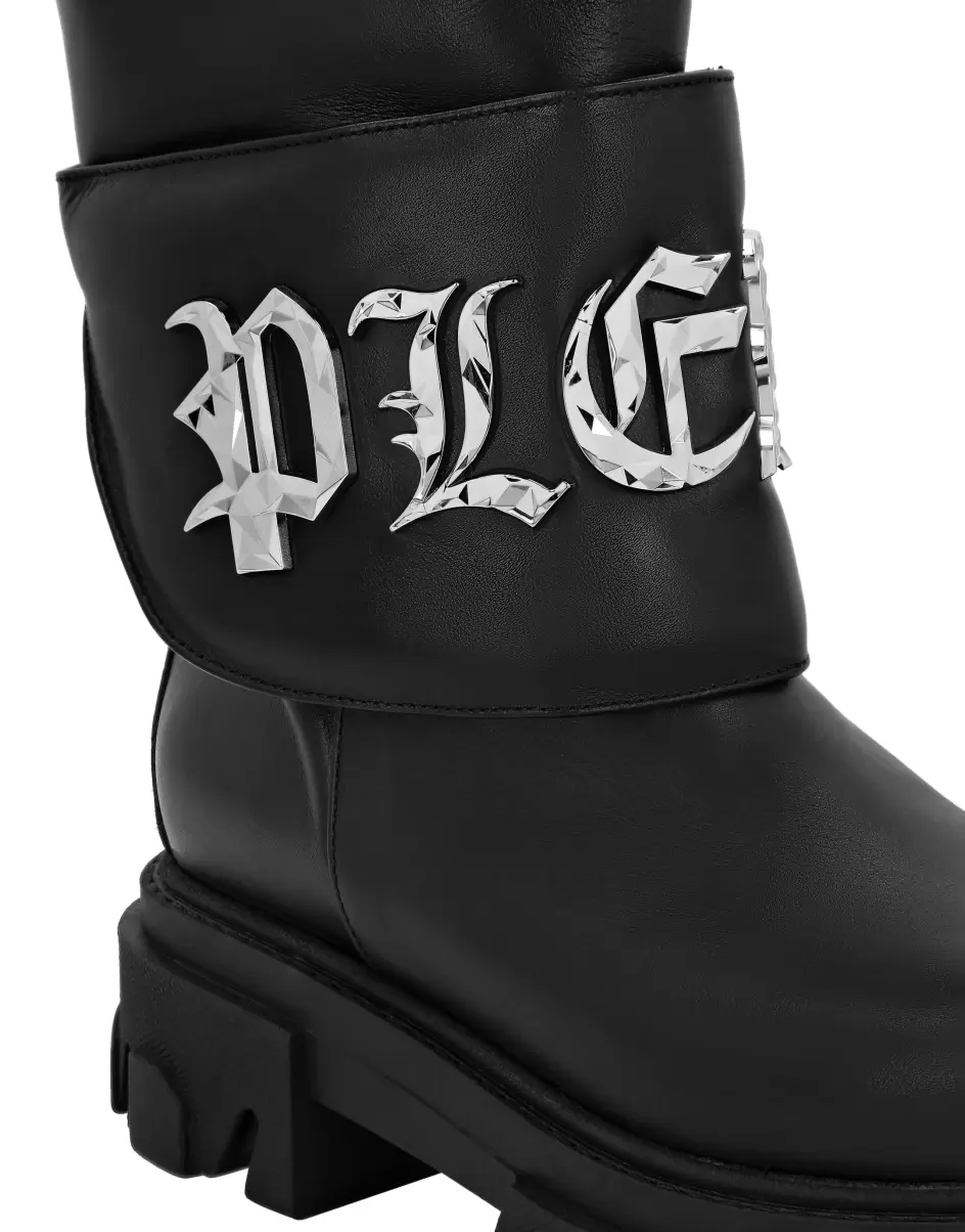 Black Philipp Plein Reduzierter Preis Damen Leather Boots High Flat Gothic Plein Boots & Stiefeletten - 2