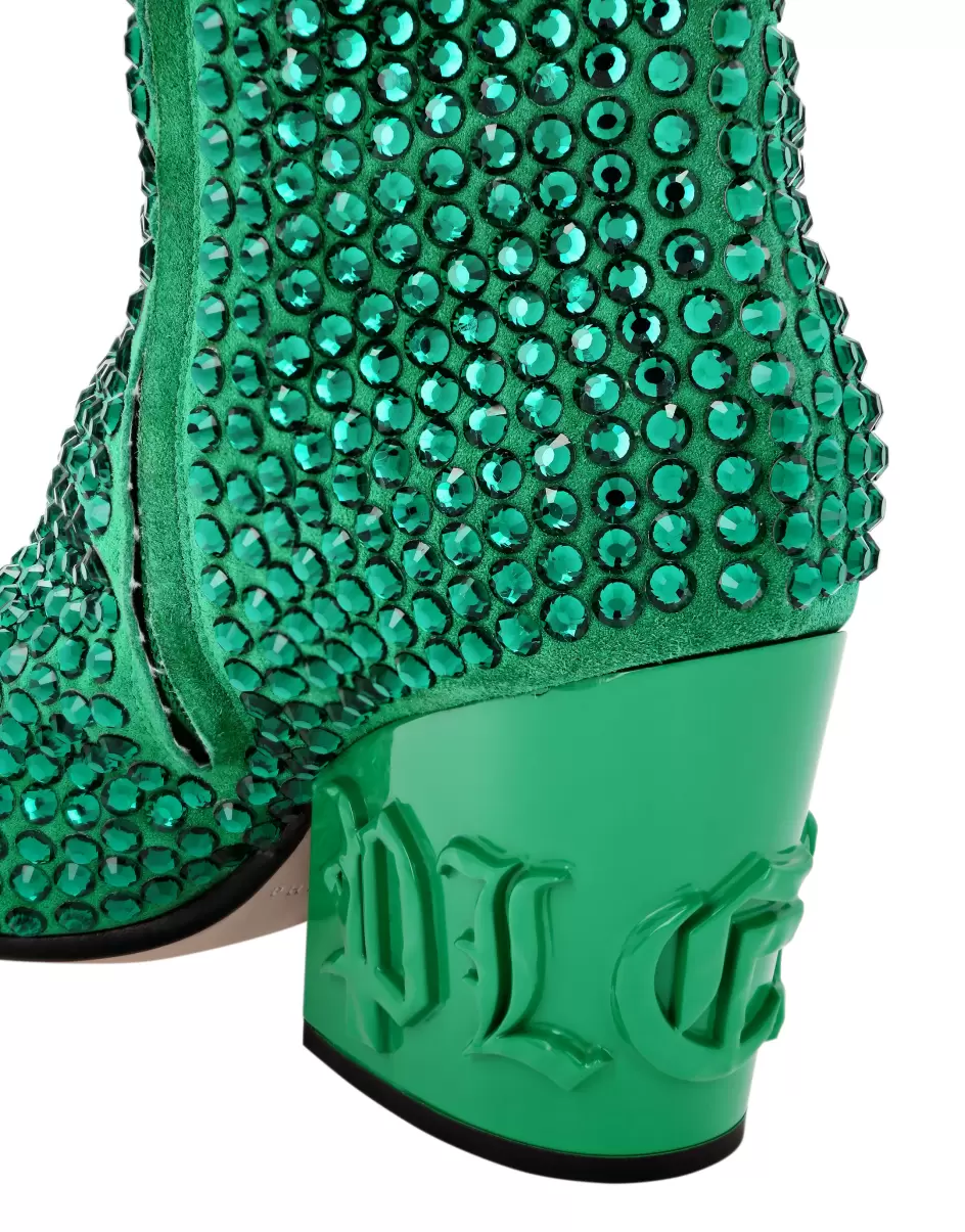 Philipp Plein Marke Cowboy Boots Mid Heels High Crystal Damen Boots & Stiefeletten Green - 2