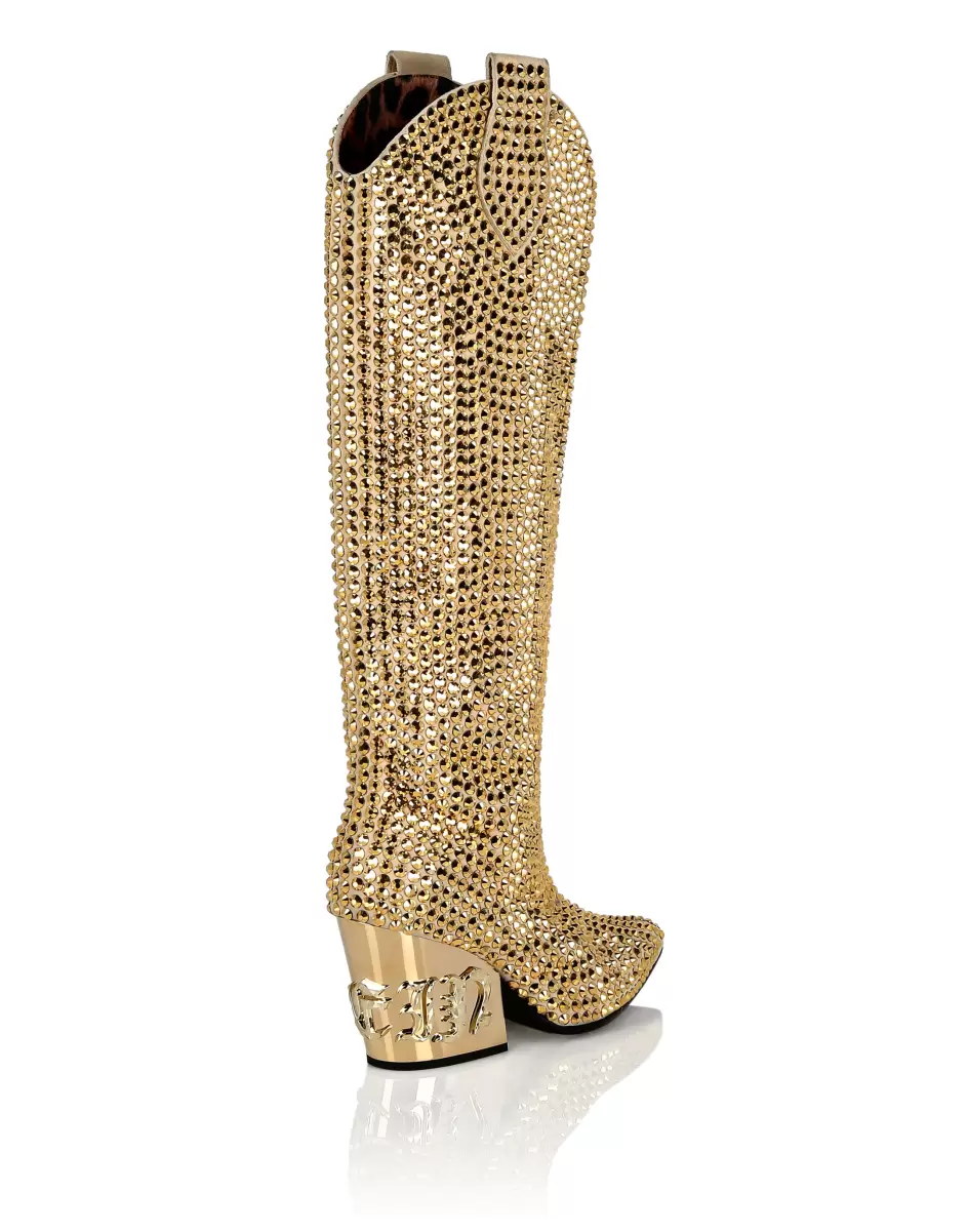 Gold Boots & Stiefeletten Cowboy Mid-Heel Boots  Gothic Plein With Crystals Philipp Plein Damen Modernität - 3