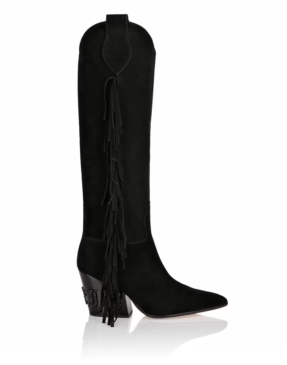 Suede Boots Mid Heels High Cowboy Mode Boots & Stiefeletten Philipp Plein Black Damen - 1