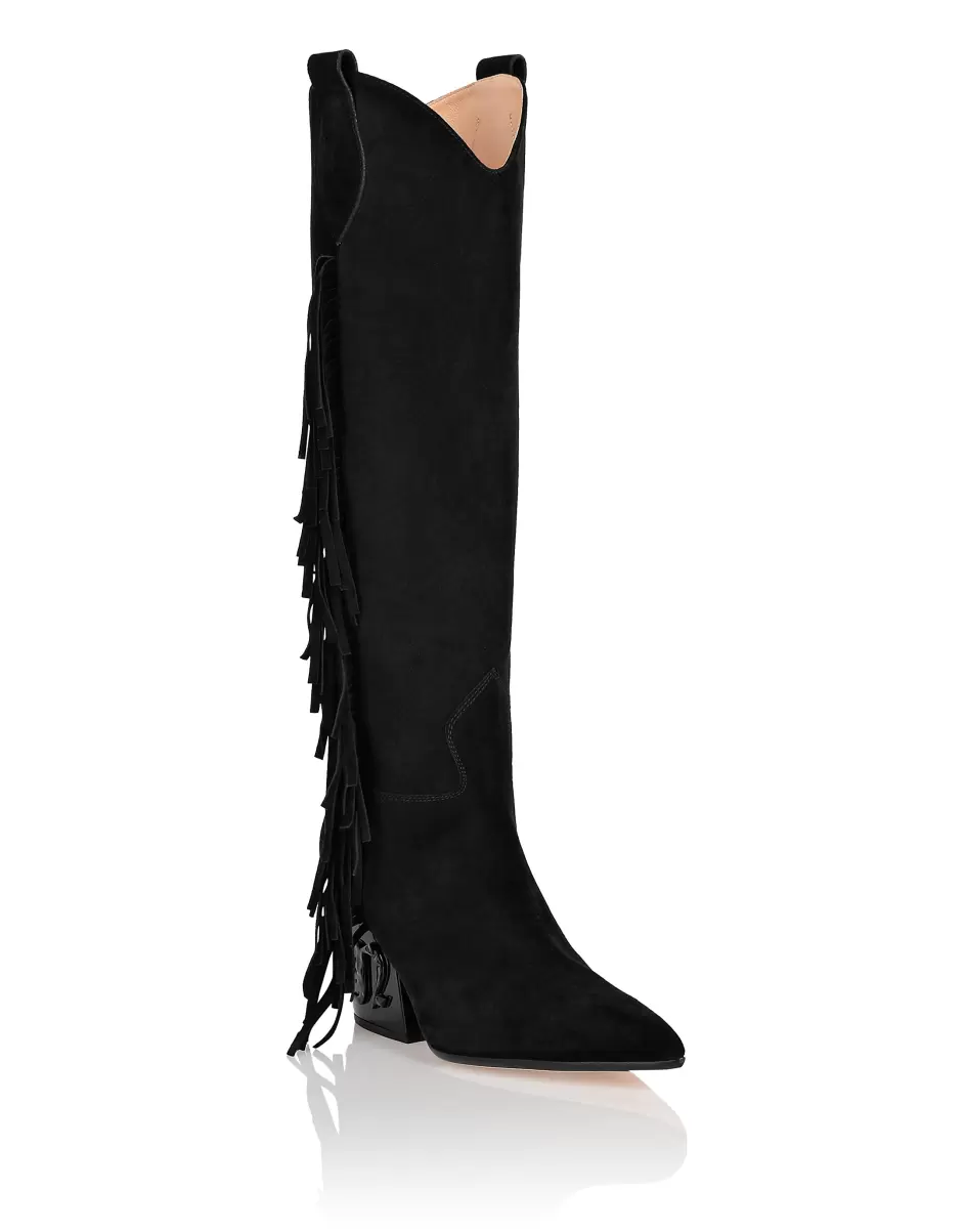 Suede Boots Mid Heels High Cowboy Mode Boots & Stiefeletten Philipp Plein Black Damen