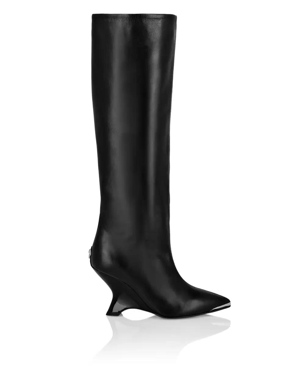 Black Boots & Stiefeletten Philipp Plein Damen Patent Leather High Wedges Boots Kampagne - 1