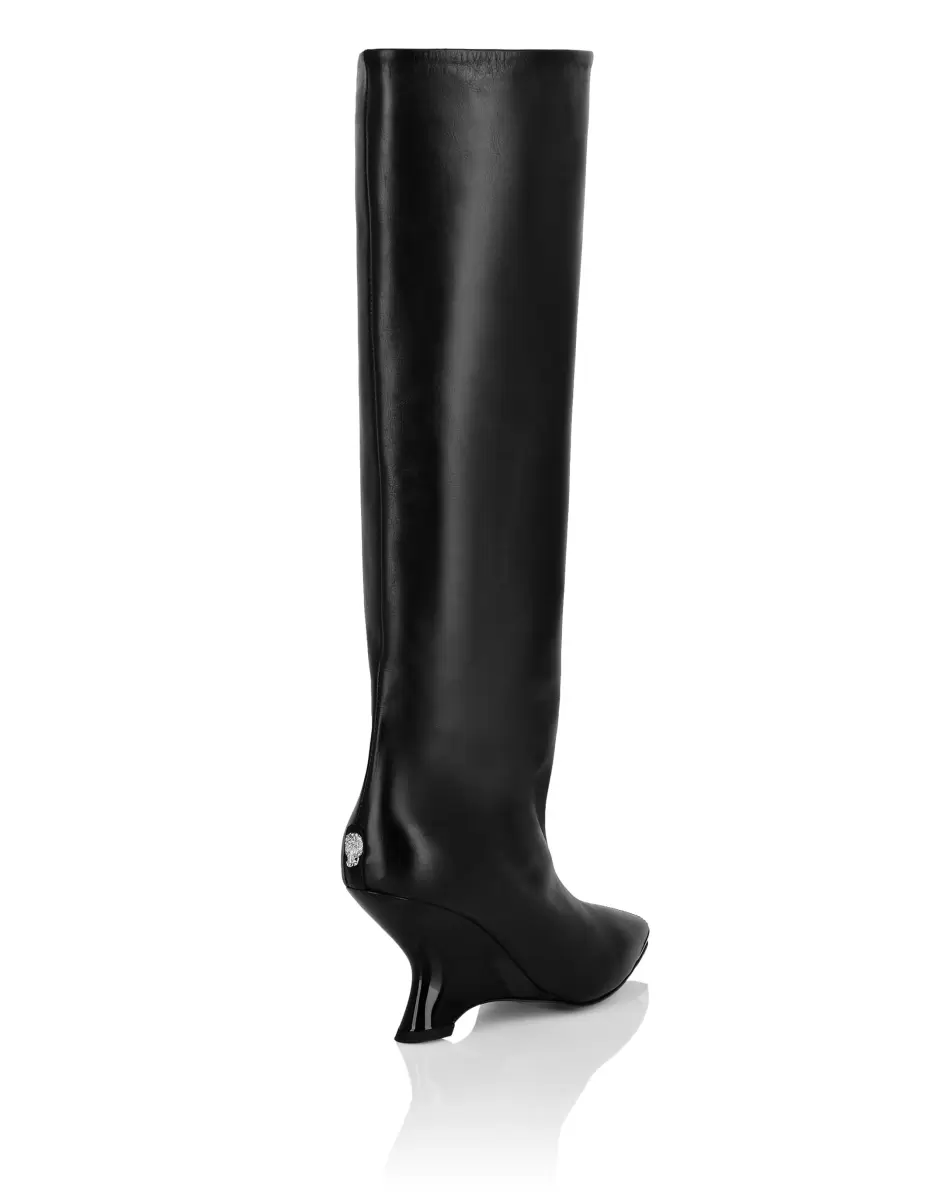 Black Boots & Stiefeletten Philipp Plein Damen Patent Leather High Wedges Boots Kampagne - 3