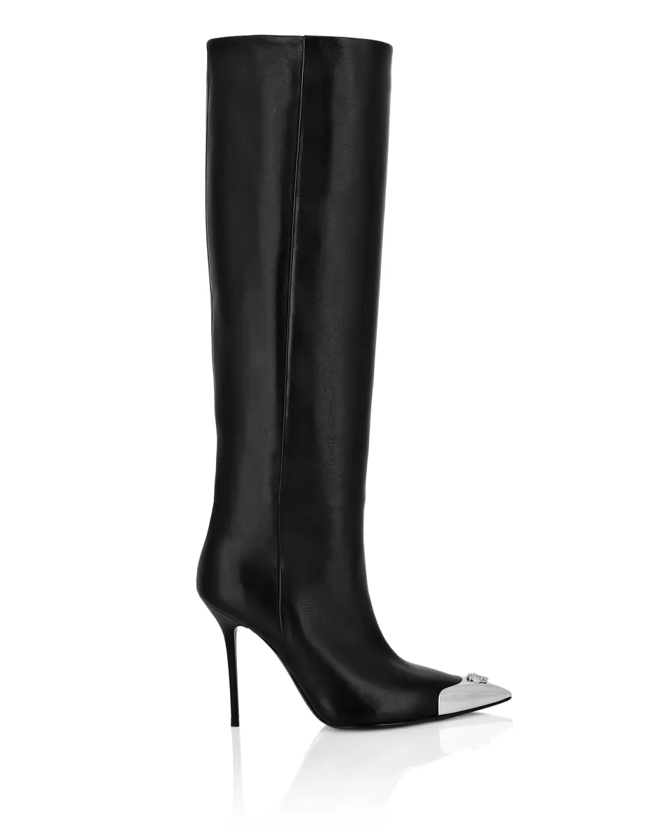 Boots & Stiefeletten Leather Boots High Heels High Damen Philipp Plein Black Gut - 1
