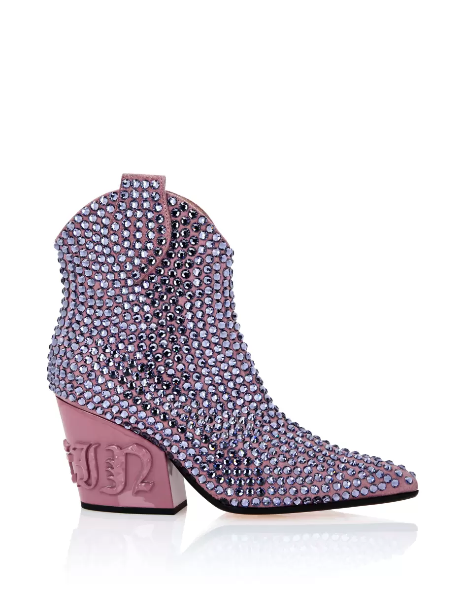 Cowboy Boots Mid Heels Crystal 2024 Philipp Plein Boots & Stiefeletten Damen Lilac - 1